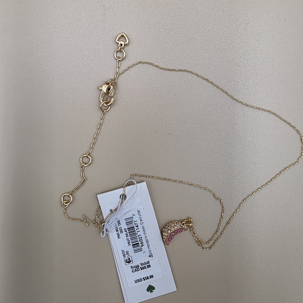 NWT Kate Spade Gold Necklace with Pink Watermelon Stone Charm